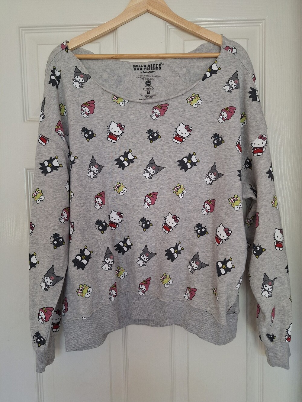 Sanrio Hello Kitty and Friends AOP Gray Oversized Sweatshirt Scoop Neck Size M